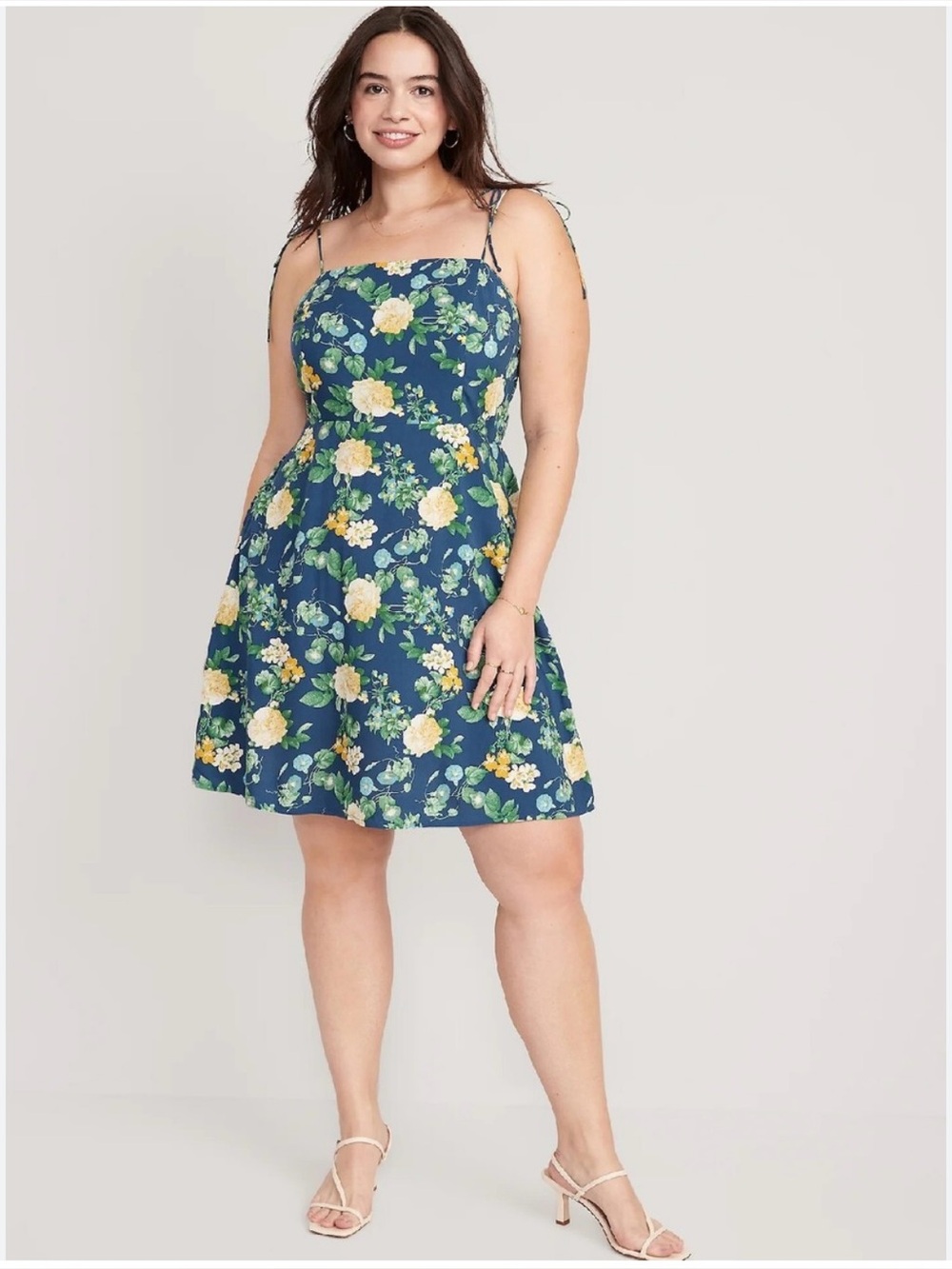 NWT Old Navy smocked fit & flare dress floral mini spaghetti strap pockets XL